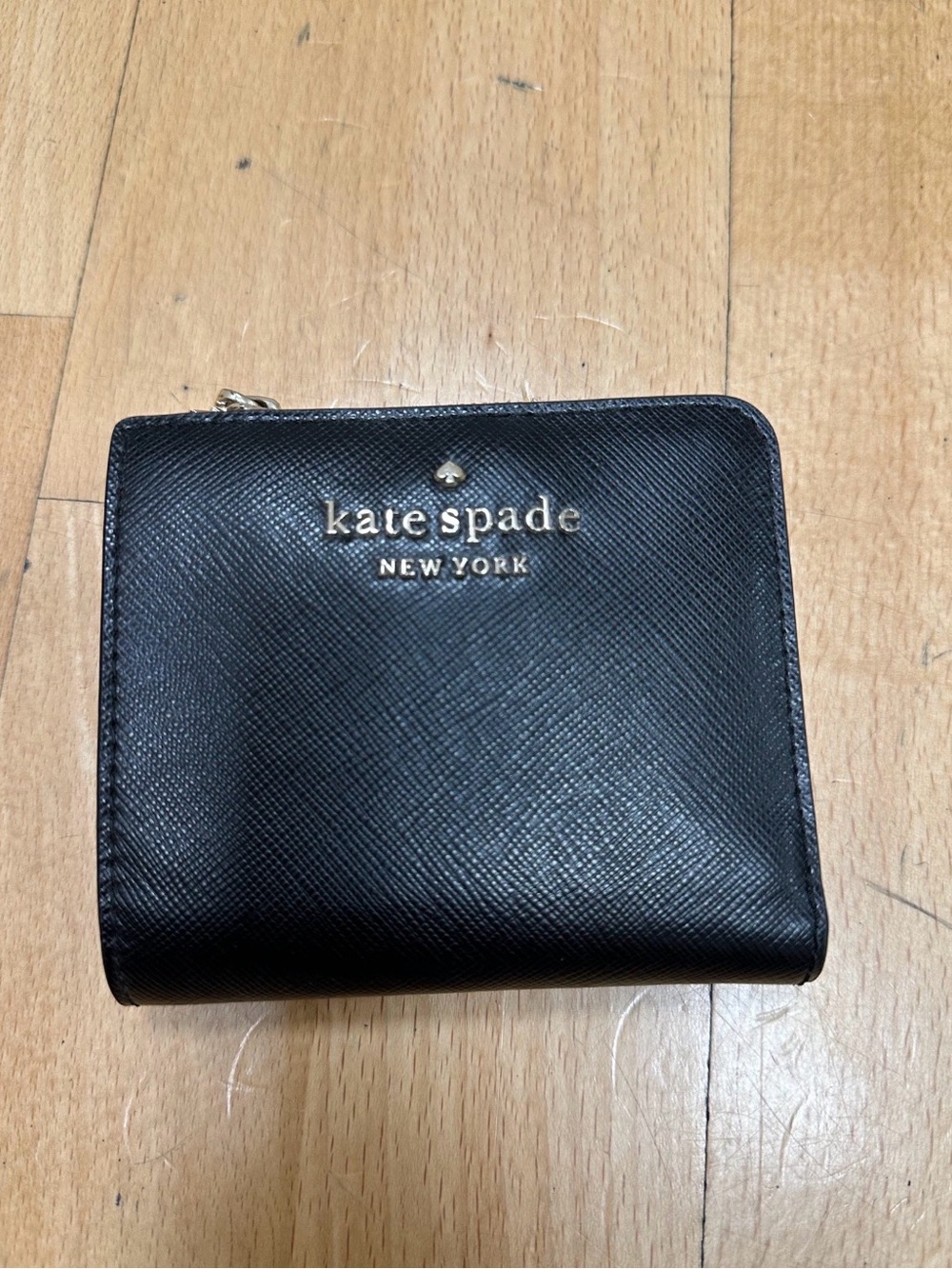 kate spade Black Textured Zip Wallet with Gold Logo